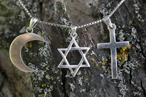 Judaism Prints: Symbols of Islam, Judaism and Christianity, Eure, France, Europe