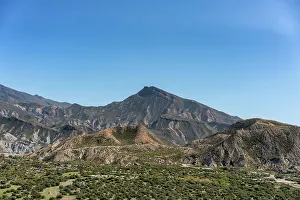Almeria Prints: Tabernas desert landscape on a sunny day, Almeria, Andalusia, Spain, Europe