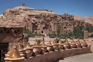 Fortified Wall Prints: Tagine pots decorate a wall at Kasbah Ait Benhaddou, near Ouarzazate, Morocco