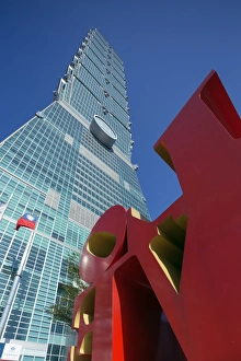 Taipei Prints: Taipei 101 building and LOVE statue by Robert Indiana, Taipei, Taiwan, Asia