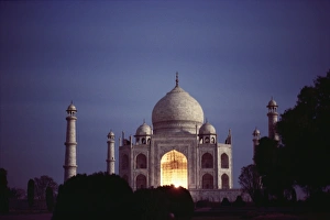 Mughal Prints: Taj Mahal at night, UNESCO World Heritage Site, Agra, Uttar Pradesh state, India, Asia