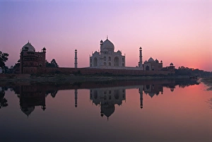 Mughal Prints: Taj Mahal at sunset, UNESCO World Heritage Site, Agra, Uttar Pradesh state, India, Asia