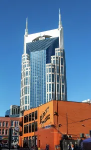 Tall Prints: Tall building towers over Nashville entertainment district near live music venues
