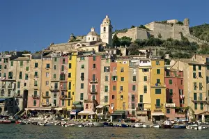 Porto Venere Prints: Tall painted houses on the waterfront at Portovenere in Liguria