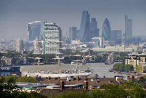 Sailing Boat Prints: Tall Ships Festival on River Thames, with City skyline including the Walkie Talkie