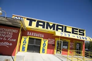 Eating And Drinking Collection: Tamales sign on restaurant in San Antonio, Texas, United States of America, North America