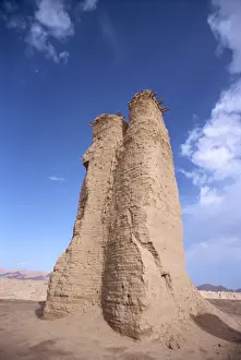 Tang Prints: Tang dynasty watch tower at Kuqa ancient city in Xinjiang, China, Asia