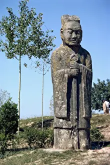 Xian Prints: Tang statue at the Chunling Tombs, ten kilometers northwest of Xian, China, Asia