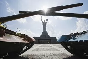 Tanks on display and Rodina Mat monument, Museum of the Great Patriotic War