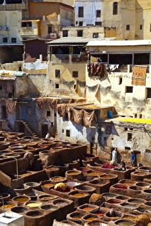 Tannery Prints: The Tanneries, Medina (old town), Fes, Morocco, North Africa, Africa