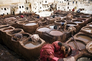The tanneries souk in the Medina (old town), Fes el Bali, Fes, Morocco