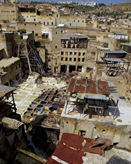 Tannery Prints: Tannery and cityscape, Fes (Fez), Morocco, North Africa, Africa