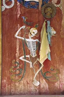 Skeleton Prints: Tantric painting on doors at Tongren Monastery, Qinghai, China, Asia