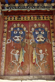 Skeleton Prints: Tantric paintings on doors at Tongren Monastery, Qinghai, China, Asia