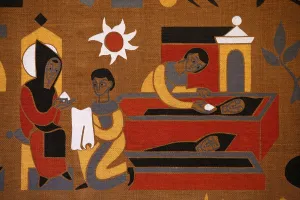 Images Dated 11th February 2000: Tapestry in Saint-Pierre de Solesmes Abbey depicting the life of St