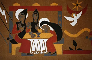 Images Dated 11th February 2000: Tapestry in Saint-Pierre de Solesmes Abbey depicting the life of St