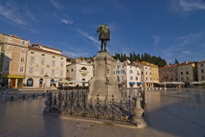 Famous People Prints: Tartini statue at the center square of Piran, Slovenia, Europe