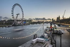 Millennium Wheel Collection: Tattershall Castle (River Thames Boat Restaurant) and The London Eye at night seen from Embankment