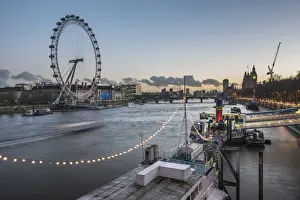 Ferris Wheel Prints: Tattershall Castle (River Thames Boat Restaurant) and The London Eye at night seen from Embankment