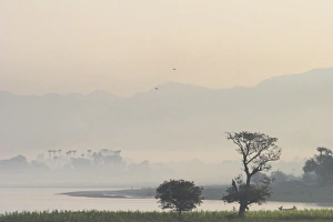 Amarapura Prints: Taugthaman Lake near Spiral temple and U Beins Bridge, Amarapura, Mandalay