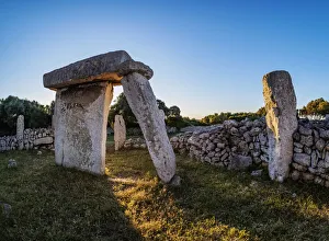 Taula at sunset, Talati de Dalt archaeological site, Menorca (Minorca), Balearic Islands