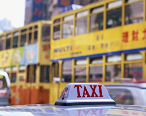 Cabs Prints: Taxi and buses in Causeway Bay, Hong Kong, China, Asia
