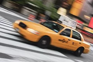 Taxi in Times Square, motion blur, Manhattan, New York City, New York, United States of America