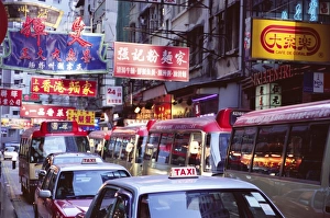 Motoring Prints: Taxis and buses, Causeway Bay, Hong Kong Island, Hong Kong, China, Asia