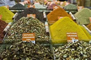 Images Dated 28th May 2008: Tea and spices for sale in Spice Bazaar, Istanbul, Turkey, Western Asia