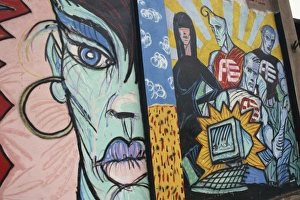 Pomerania Prints: Techno murals on shipyard outer wall, Gdansk, Pomerania, Poland, Europe
