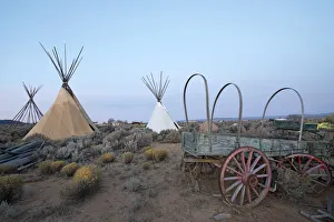 Tent Prints: Teepees (tipis) on display at dusk in Taos, New Mexico, United States of America