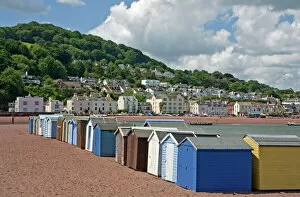 Hill Side Collection: Teignmouth beach huts and Shaldon, South Devon, England, United Kingdom, Europe