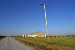 Rural Road Prints: Telegraph pole and flat farm landscape with barn