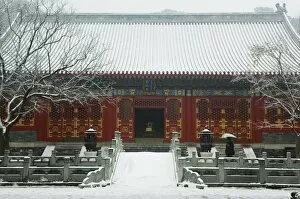 A temple covered in snow after a winter snowfall, Fragrant Hills Park, Western Hills