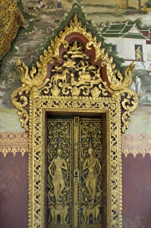 Luang Prabang Prints: Temple door with murals, Wat Paphaimsaiyaram