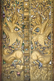 Luang Prabang Prints: Temple door, Wat Paphaimsaiyaram, Luang Prabang, Laos, Indochina, Southeast Asia, Asia