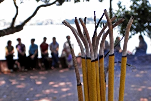 Ha Noi Prints: Temple facing Ho Tay lake, Hanoi, Vietnam, Indochina, Southeast Asia, Asia