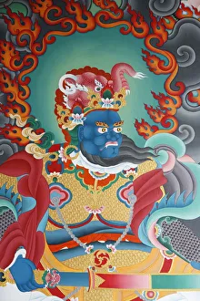South Prints: Temple guardian guarding the South, named Virudhaka, Kopan monastery, Kathmandu, Nepal