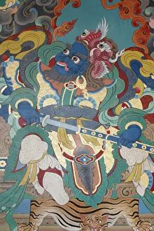 Sword Prints: Temple guardian guarding the South, named Virudhaka, Kopan monastery, Kathmandu, Nepal