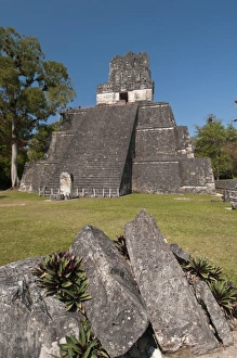 Images Dated 2nd April 2009: Temple II and Grand Plaza, Mayan archaeological site, Tikal, UNESCO World Heritage Site