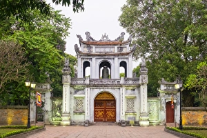 Hanoi Prints: Temple of Literature gate at dusk