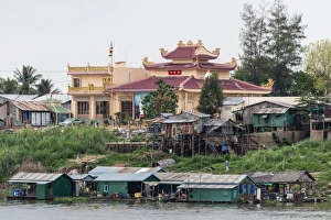 Huts Prints: Temple on the Tonle Sap River in Kampong Chhnang