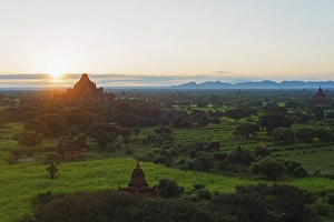Bagan Prints: Temples on Bagan plain at sunrise, Bagan (Pagan), Myanmar (Burma), Asia