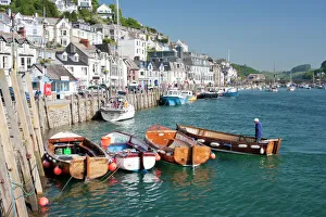 Quay Prints: Tenders moored on the quayside in Looe, Cornwall, England, United Kingdom, Europe
