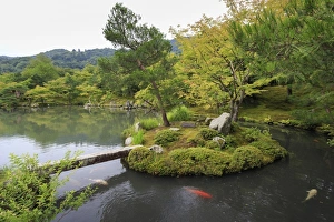 Leafy Prints: Tenryu-ji temple, Zen garden lake with carp