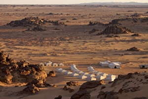 Akakus Prints: A tented camp in the Akakus, Fezzan desert, Libya, North Africa, Africa