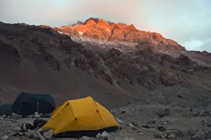 Arid Landscapes Prints: Tents at Plaza de Mulas base camp