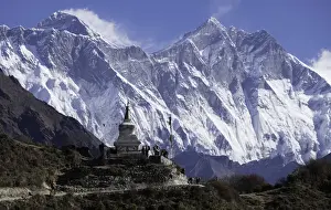 Gravestone Prints: Tenzing Norgye Memorial Stupa with Mount Everest in the background on the right