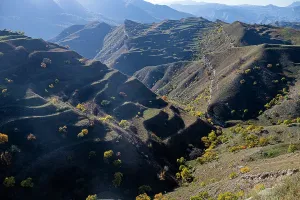 Agricultural Prints: Terraced fields located in Dagestan region showcasing agricultural practices and natural landscape