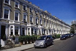 Terraced housing in street in Chelsea, SW3, London, England, United Kingdom, Europe